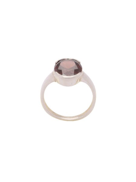 Brown Round Simulated Stone Studded Silver Ring 