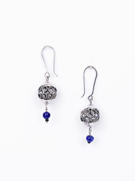 Blue Stone Oxidized Silver Earrings