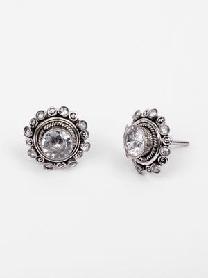 Stone Oxidized Silver Earrings