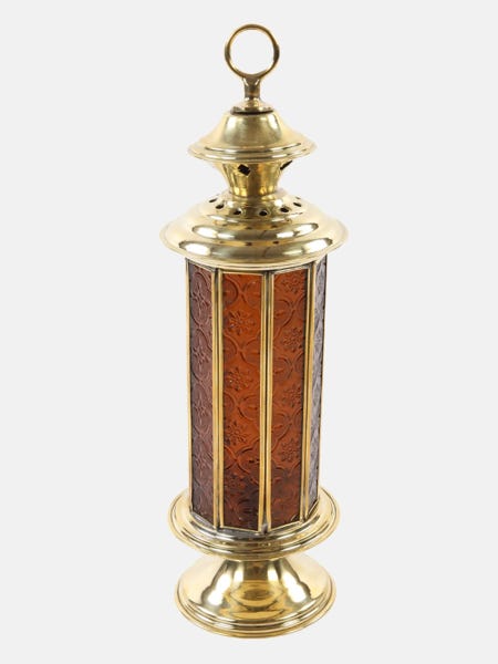 Brown Glass Embossed Brass Lantern