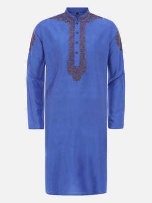 Blue Embroidered Silk Panjabi