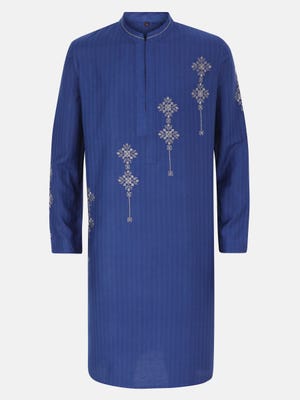 Navy Blue Embroidered Joysree Silk Panjabi