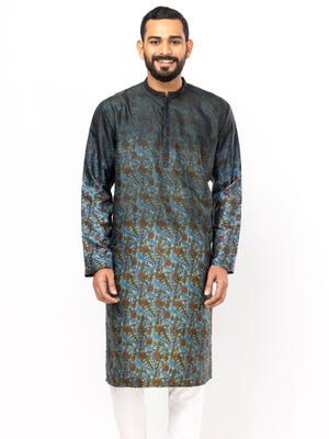Midnight Blue Printed and Tie-Dyed Silk Panjabi
