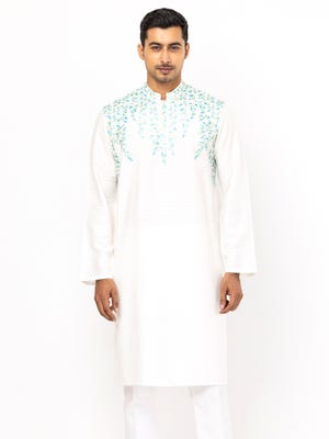 White Embroidered Joysree Silk Panjabi