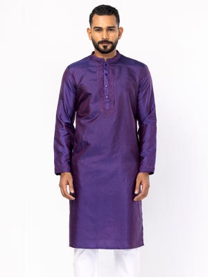Purple Embroidered Silk Panjabi