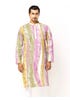 Multicolour Brush Painted and  Embroidered Viscose-Cotton  Panjabi