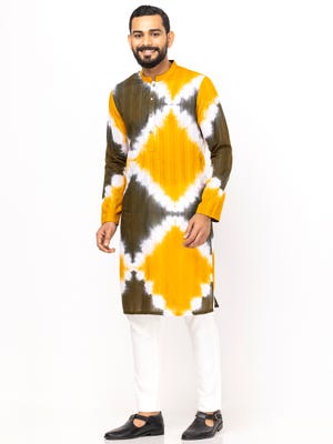 Multicolour Tie-Dyed Cotton Slim Fit Panjabi
