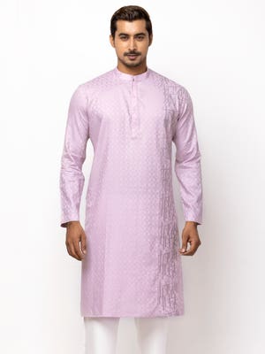 Light Purple Textured and Embroidered Cotton Panjabi