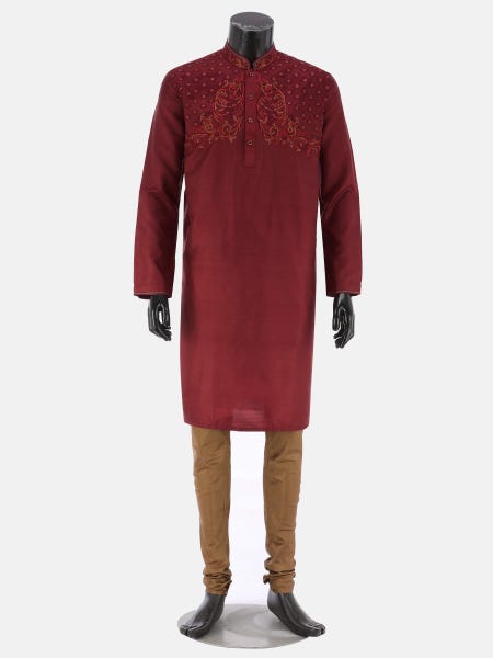 Maroon Embroidered Silk Panjabi Pajama Set