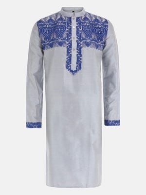 Stone Blue Embroidered Silk Panjabi