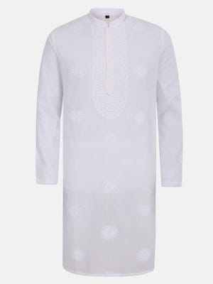White Appliqued and Embroidered Addi Cotton Panjabi