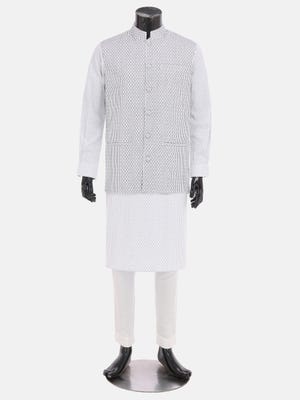 White Striped Cotton Panjabi Pajama Coaty Set
