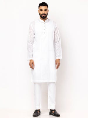 White Embroidered Addi Cotton Panjabi