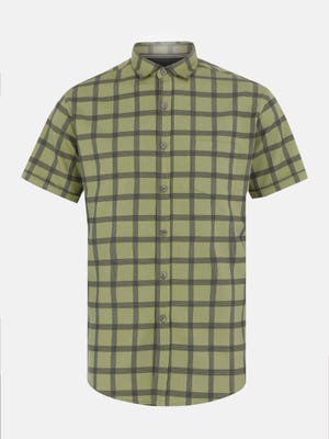 Olive Green Mixed Cotton Fitted Shirt