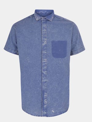 Blue Mixed Cotton Fitted Shirt