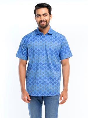 Blue Printed Endi Cotton Shirt