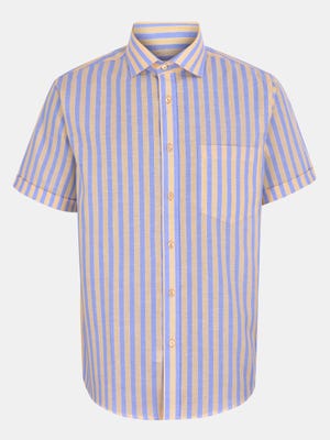 Sky Blue Striped Mixed Cotton Executive Shirt