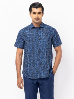 Blue Printed Handloom Cotton Shirt