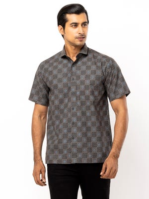 Grey Printed Viscose-Cotton Shirt