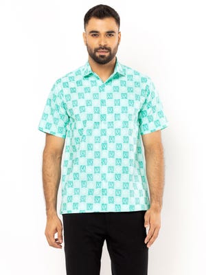 Turquoise Printed Cotton Shirt