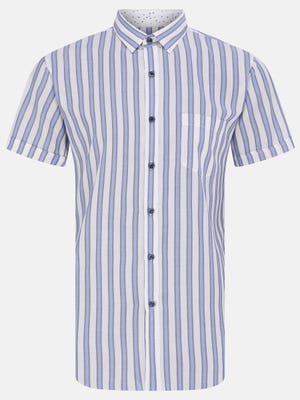 Blue Striped Mixed Viscose-Cotton Fitted Shirt