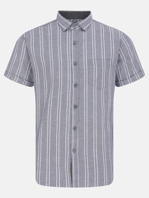 Black Striped Cotton Fitted Shirt