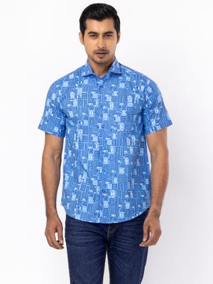 Sky Blue Printed Cotton Shirt
