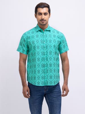 Sea Green Printed Cotton Shirt