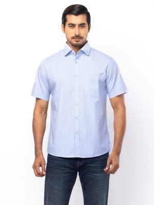 Light Blue Stripe Mixed Cotton Executive Shirt