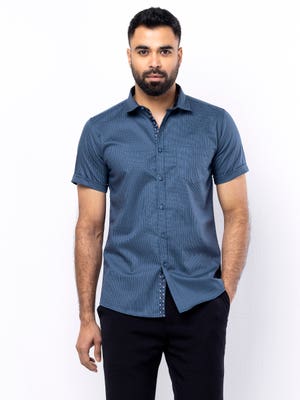 Slate Blue Cotton Fitted Shirt