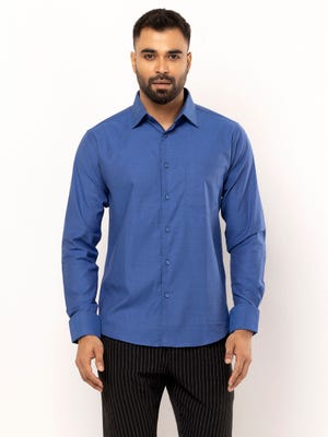 Blue Textured Mixed Cotton Executive Shirt