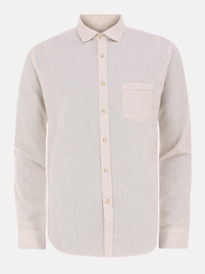 Beige Ramie Cotton Fitted Shirt