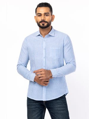 Light Blue Cotton Fitted Shirt