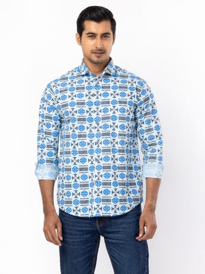 Light Blue Printed Cotton Shirt