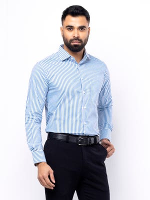 Blue Stripe Mixed Cotton Executive Shirt