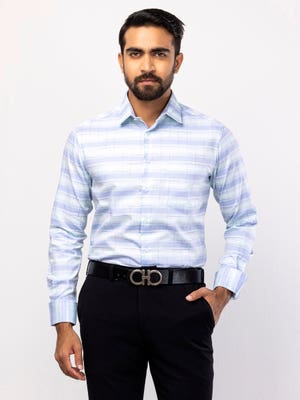 Light Blue/Mint Green Textured Double Cuff Executive Shirt