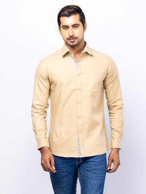 Khaki Cotton Fitted Shirt
