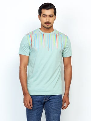 Seafoam Green Printed Cotton T-Shirt