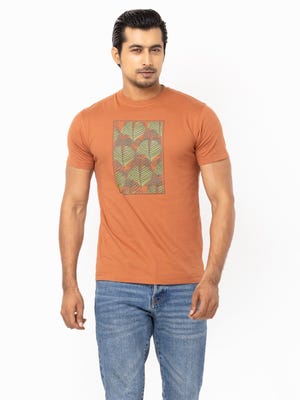 Brown Printed Cotton T-Shirt