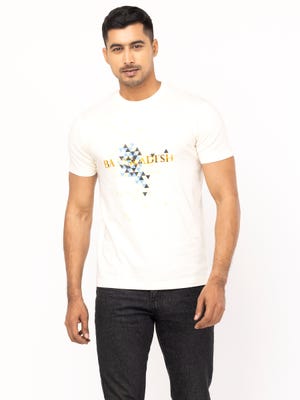 Pale Yellow Printed Cotton T-Shirt