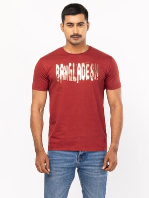 Brick Red Printed Cotton T-Shirt