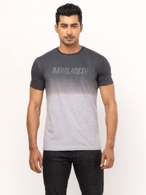 Grey Dyed and Printed Cotton T-Shirt
