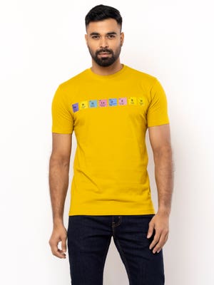 Mustard Printed Cotton T-Shirt