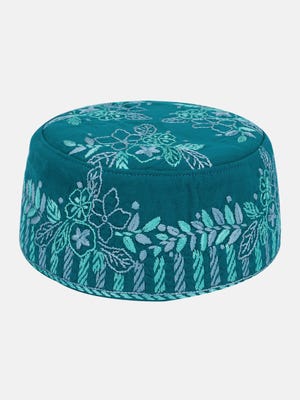 Teal Embroidered Cotton Tupi