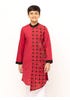 Red Printed and Erri Embroidered Viscose-Cotton Panjabi
