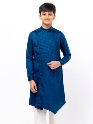 Teal Blue Satin Panjabi Pajama Set