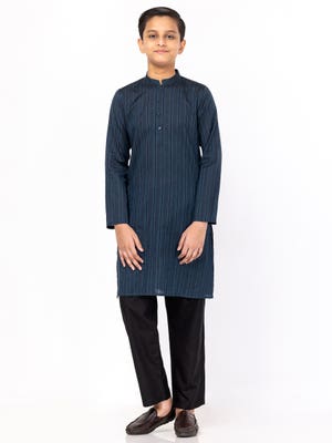 Midnight Blue Handloom Viscose-Cotton Panjabi Pajama Set