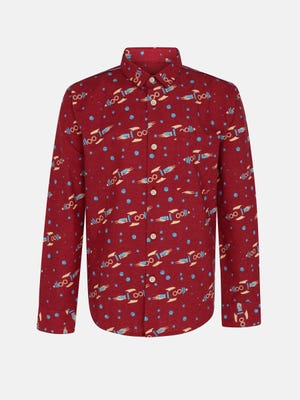 Red Printed Viscose-Cotton Shirt