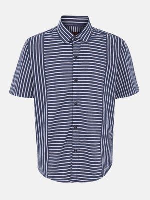 Blue Striped Mixed Cotton Shirt