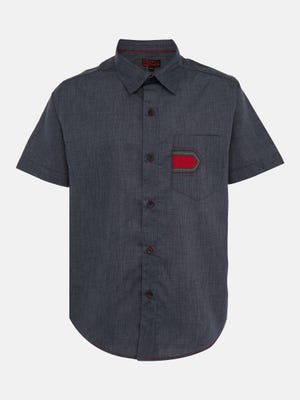 Grey Embroidered Cotton Shirt
